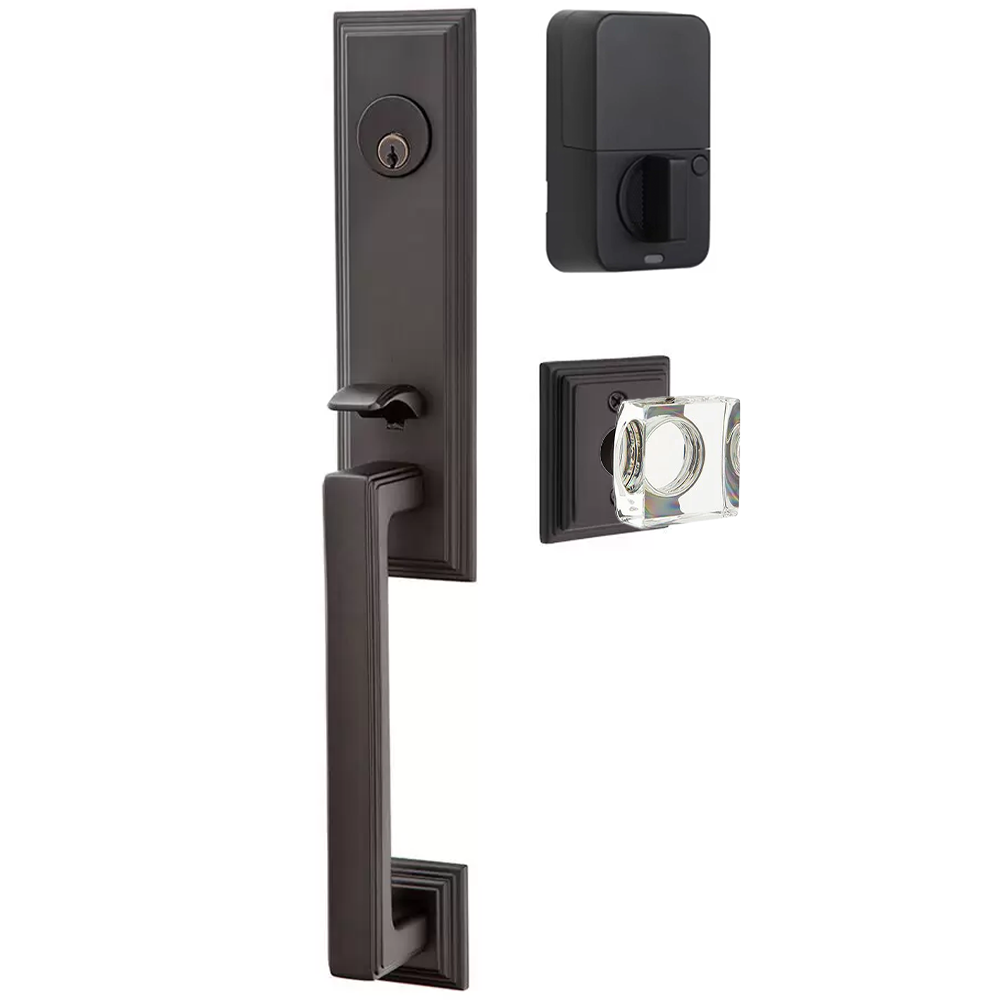 Emtek Wilshire Tubular Entryset Monolithic with Modern Square Glass Knob