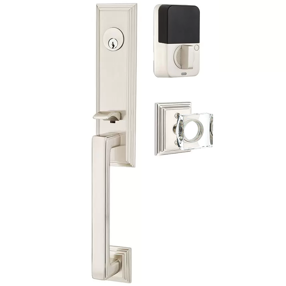 Emtek Wilshire Tubular Entryset Monolithic with Modern Square Glass Knob