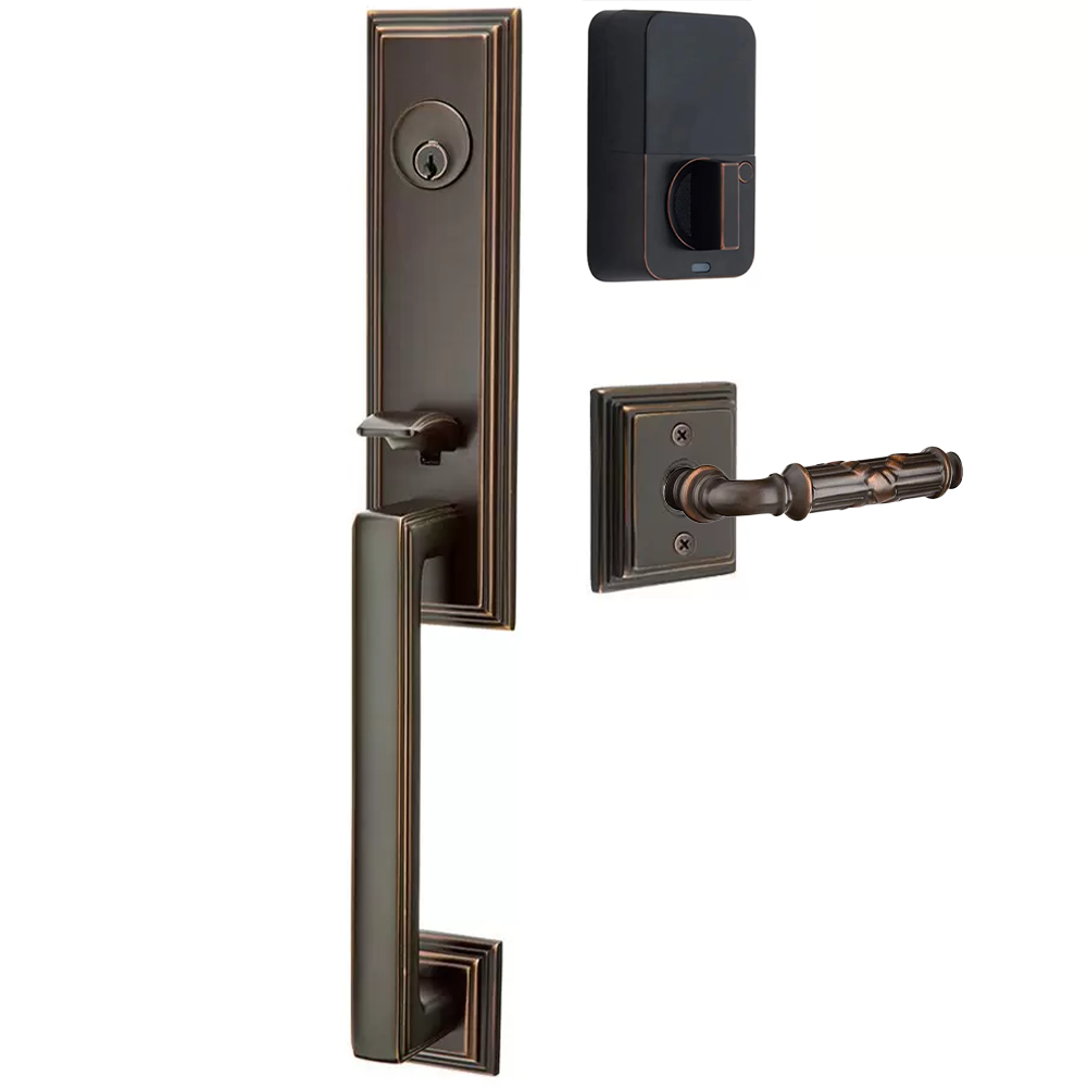 Emtek Wilshire Tubular Entryset Monolithic with Ribbon & Reed Lever