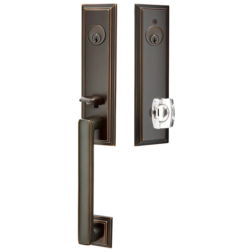 Emtek Wilshire Tubular Entryset Monolithic with Windsor Glass Knob