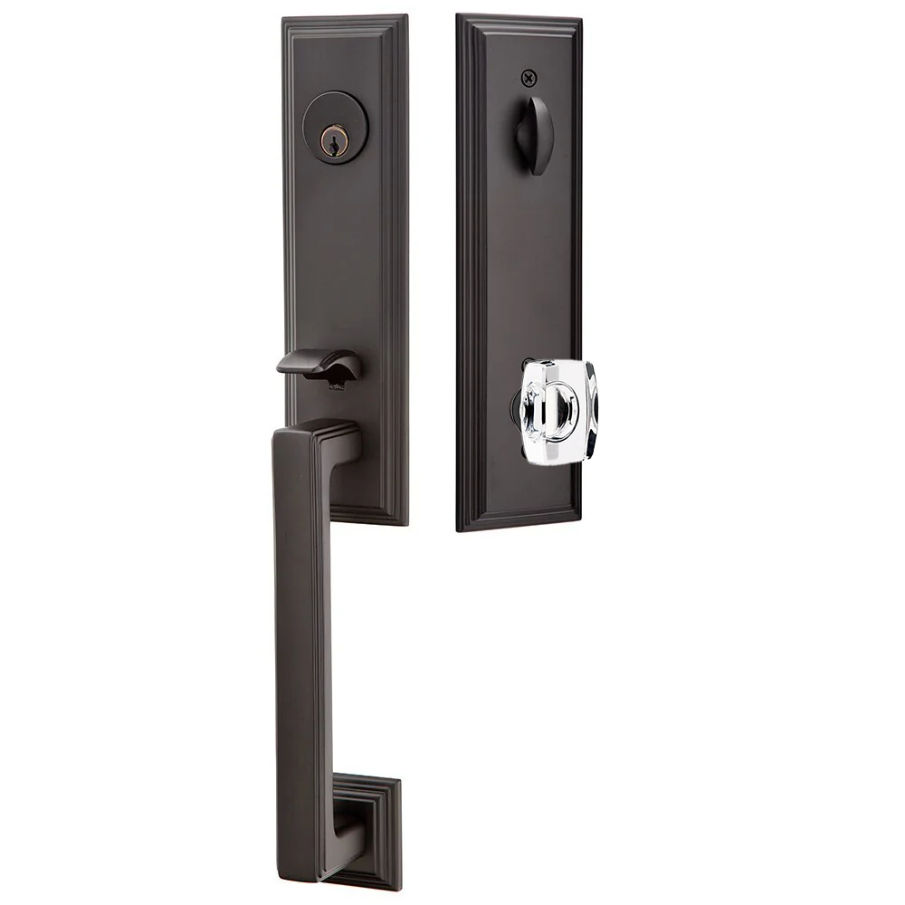 Emtek Wilshire Tubular Entryset Monolithic with Windsor Glass Knob