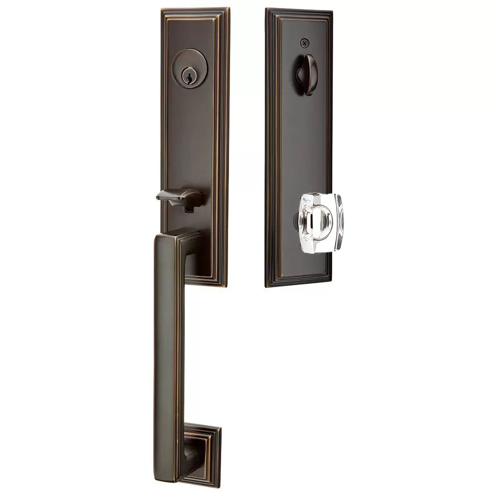 Emtek Wilshire Tubular Entryset Monolithic with Windsor Glass Knob