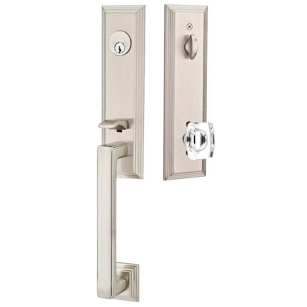 Emtek Wilshire Tubular Entryset Monolithic with Windsor Glass Knob