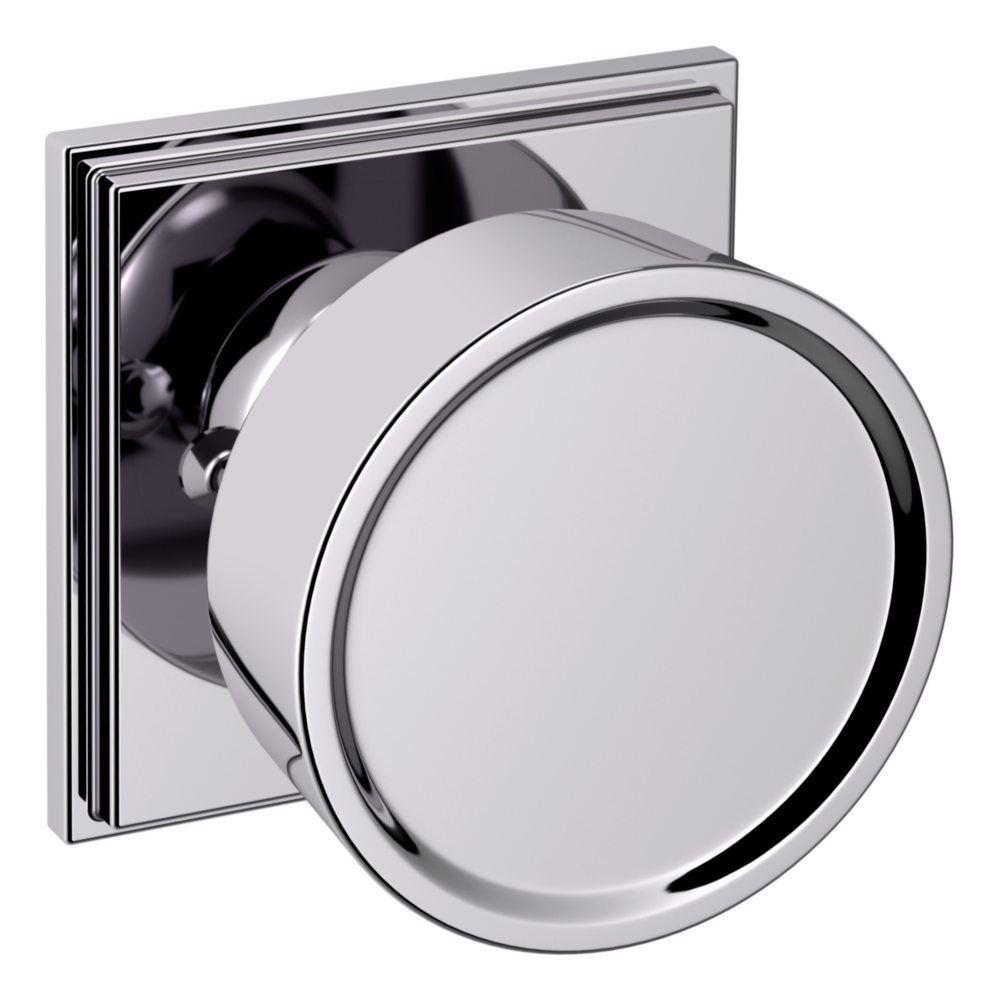 Baldwin K009 Hollywood Hills Knob Set with R050 Rose Polished Chrome / Privacy / Reversible