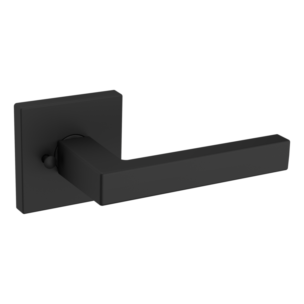 Baldwin L023 Contemporary Straight Lever Set with R017 Rose Satin Black / Privacy / Reversible