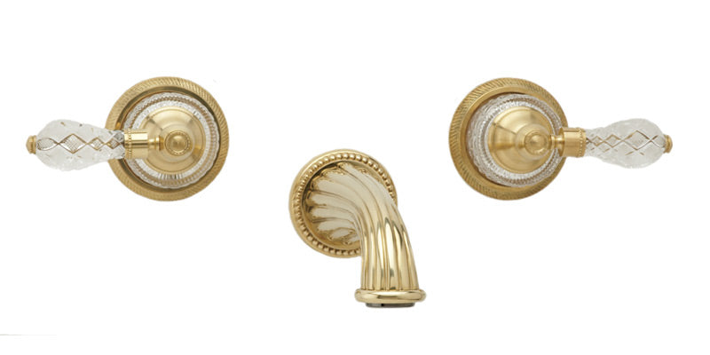 9-3/8" - Polished Chrome - REGENT CUT CRYSTAL Wall Lavatory Set Cut Crystal Handles WL181 by Phylrich - New York Hardware