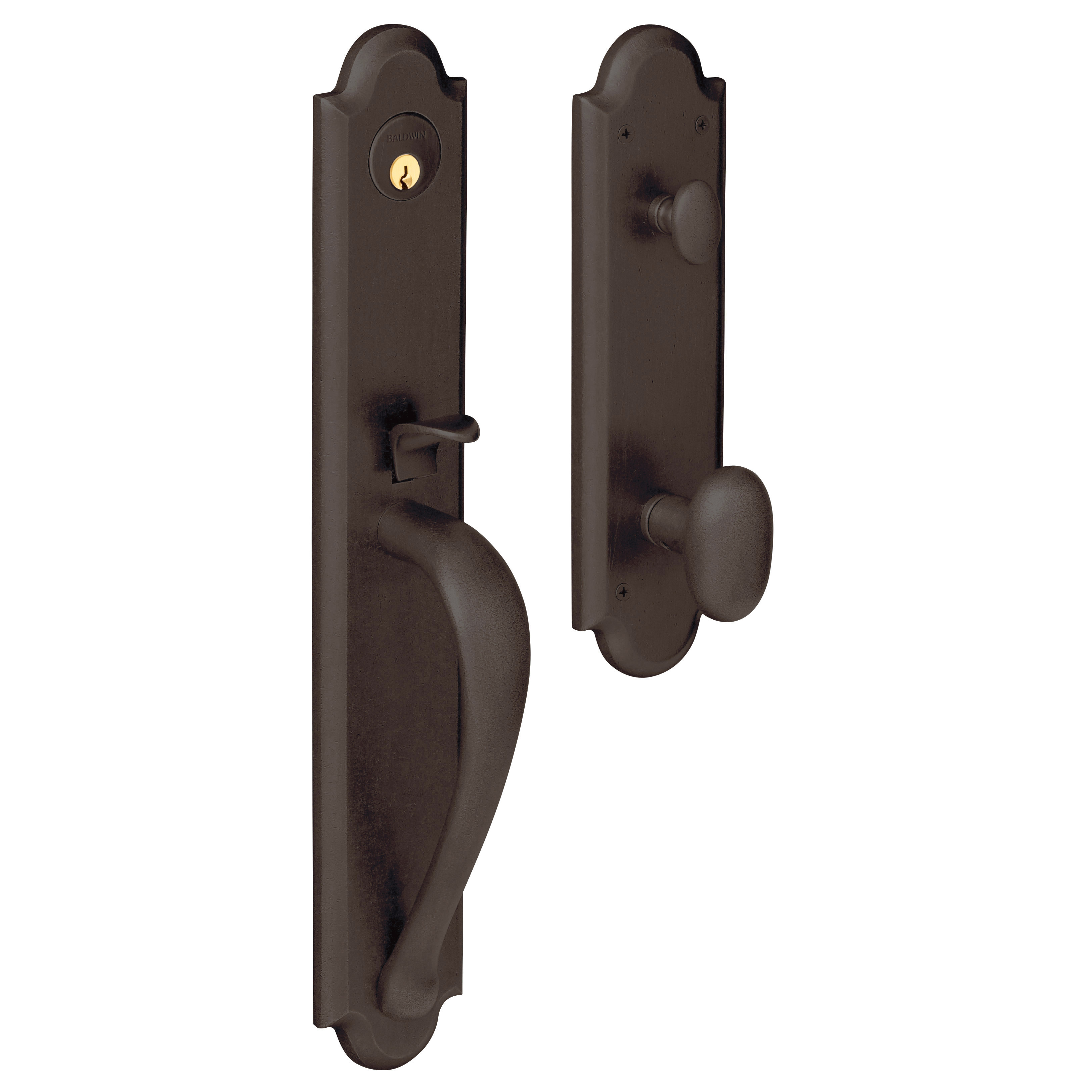 Baldwin Boulder Full Single Cylinder Handleset with 5024 Oval Knob
