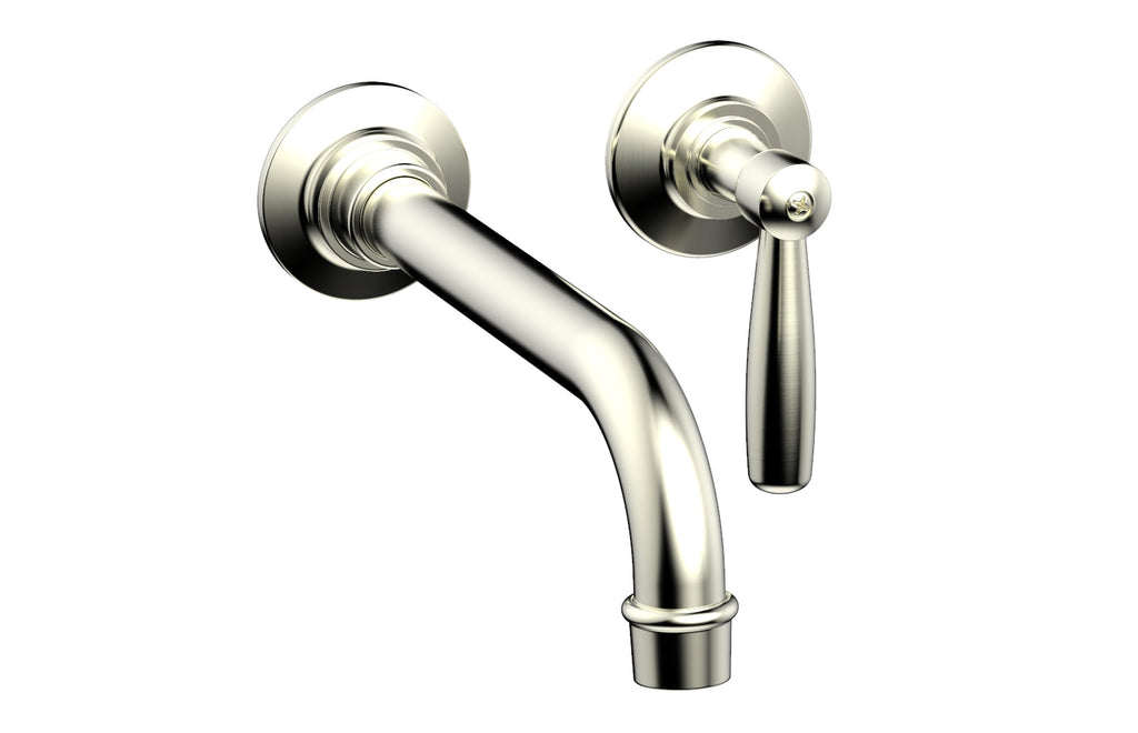WORKS Single Handle Wall Lavatory Set   Lever Handles by Phylrich - Satin Nickel
