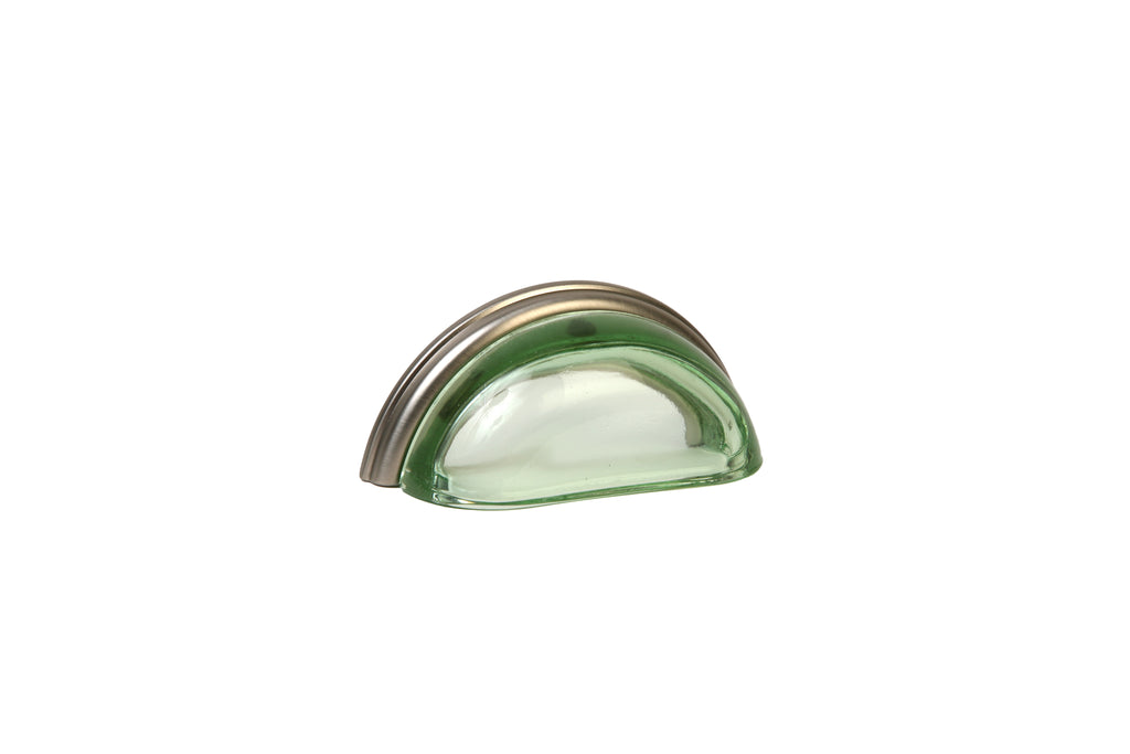 Glass Bin Pull by Lew's Hardware - 3" - Brushed Nickel - Transparent Green - New York Hardware