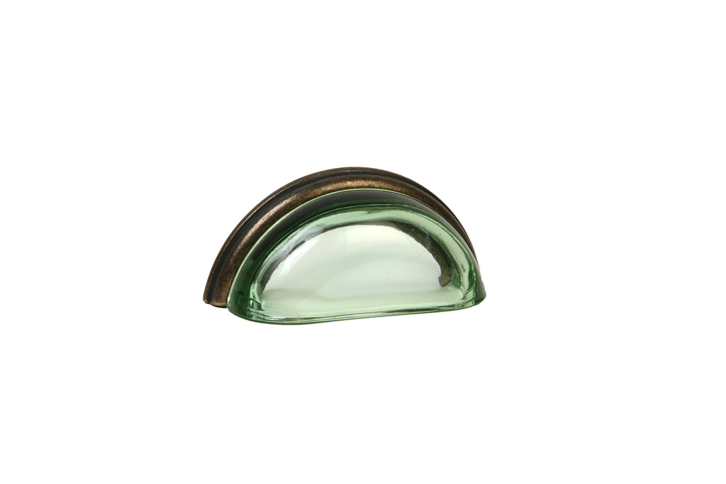 Glass Bin Pull by Lew's Hardware - 3" - Oil-rubbed Bronze - Transparent Green - New York Hardware