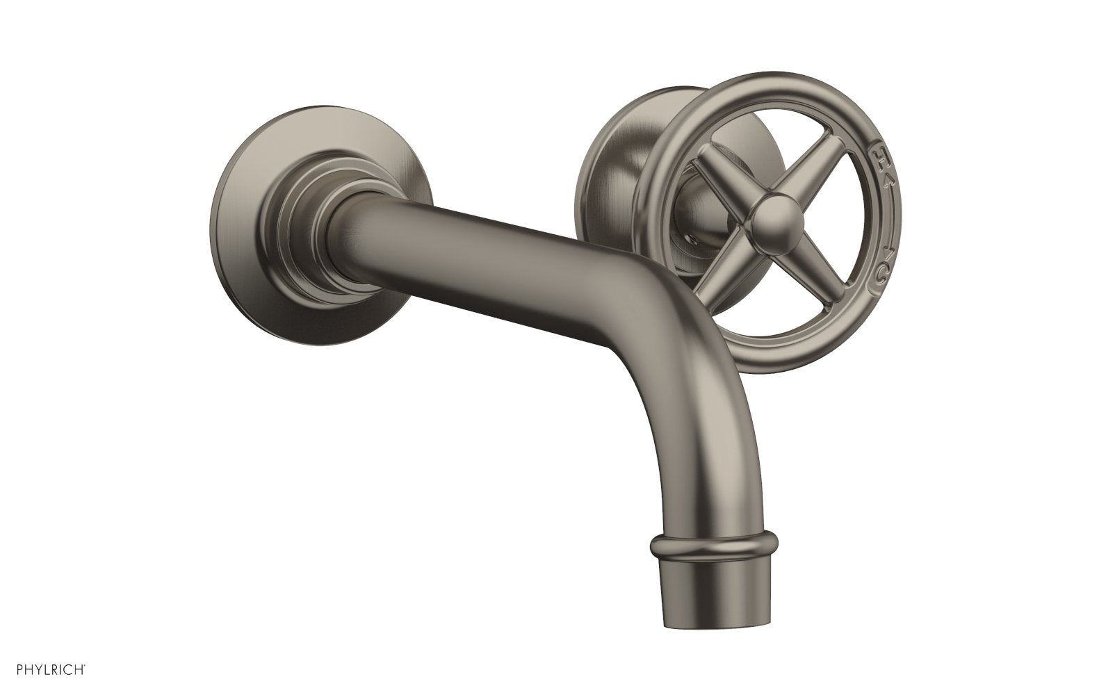 WORKS Single Handle Wall Lavatory Set   Cross Handles by Phylrich - Pewter