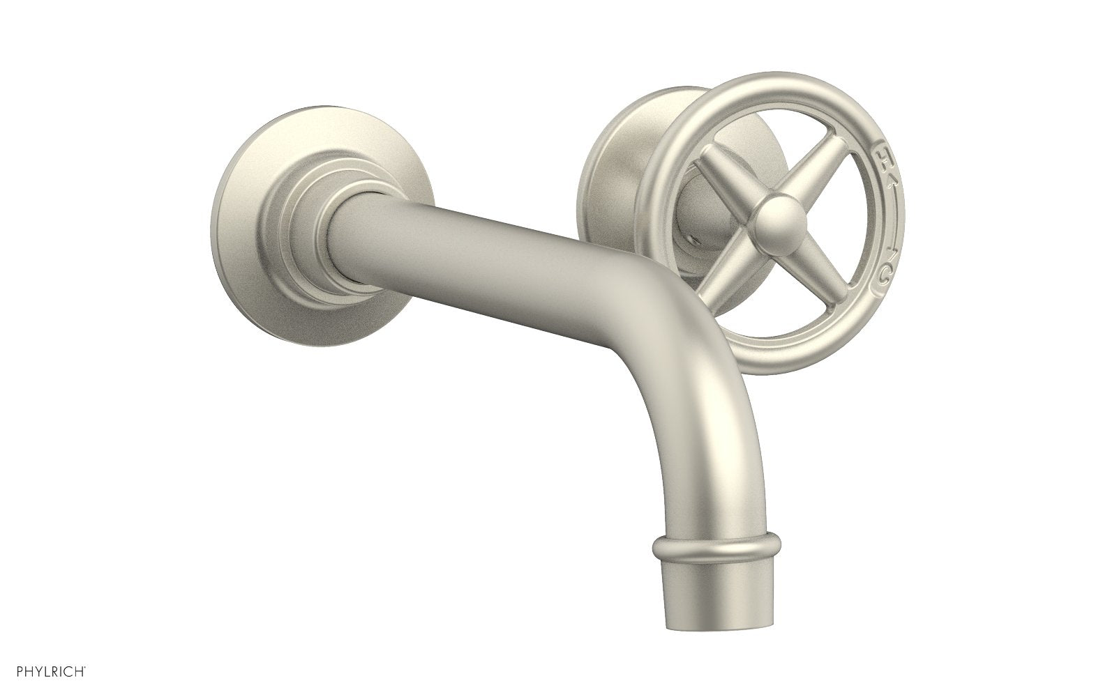 WORKS Single Handle Wall Lavatory Set   Cross Handles by Phylrich - Burnished Nickel