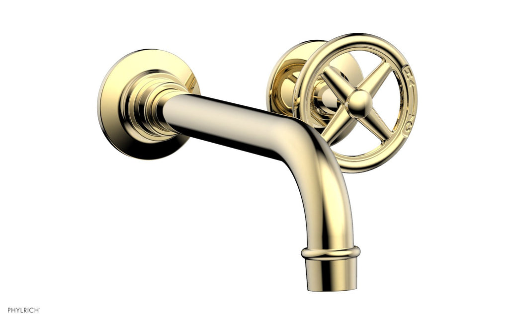 WORKS Single Handle Wall Lavatory Set   Cross Handles by Phylrich - Polished Brass Uncoated