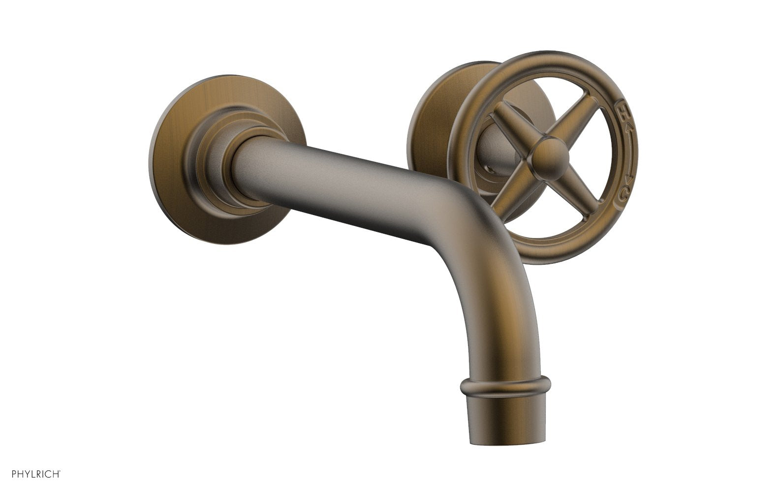WORKS Single Handle Wall Lavatory Set   Cross Handles by Phylrich - Old English Brass