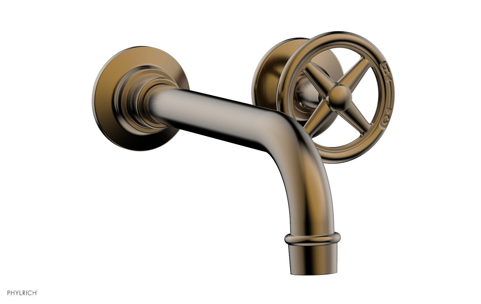 WORKS Single Handle Wall Lavatory Set   Cross Handles by Phylrich - Antique Brass