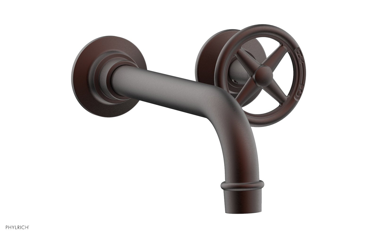 WORKS Single Handle Wall Lavatory Set   Cross Handles by Phylrich - Weathered Copper