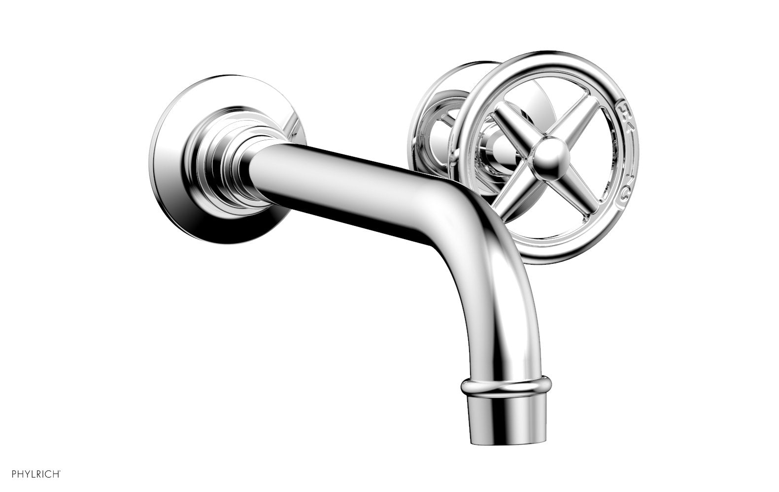 WORKS Single Handle Wall Lavatory Set   Cross Handles by Phylrich - Satin Brass