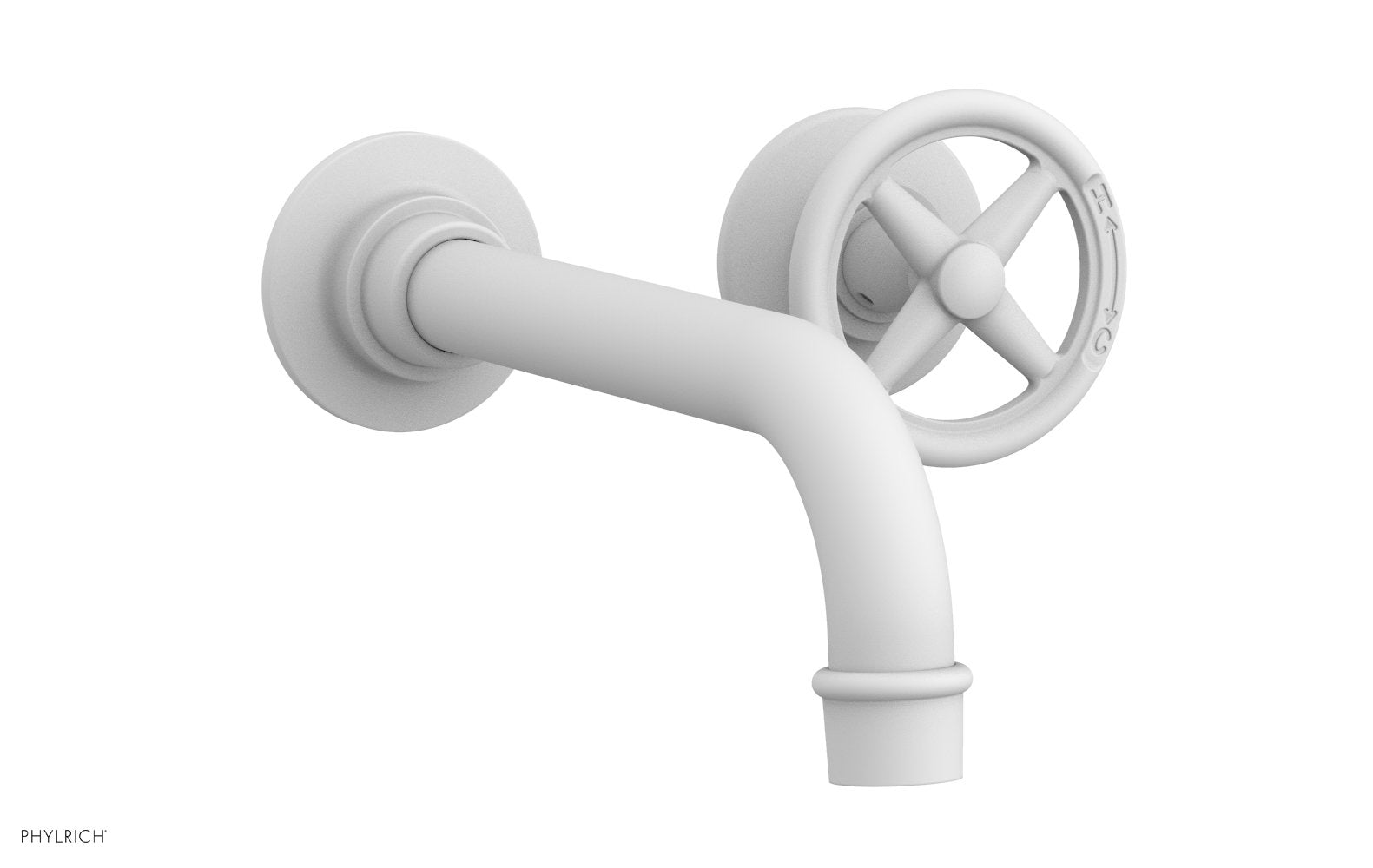 WORKS Single Handle Wall Lavatory Set   Cross Handles by Phylrich - Satin White