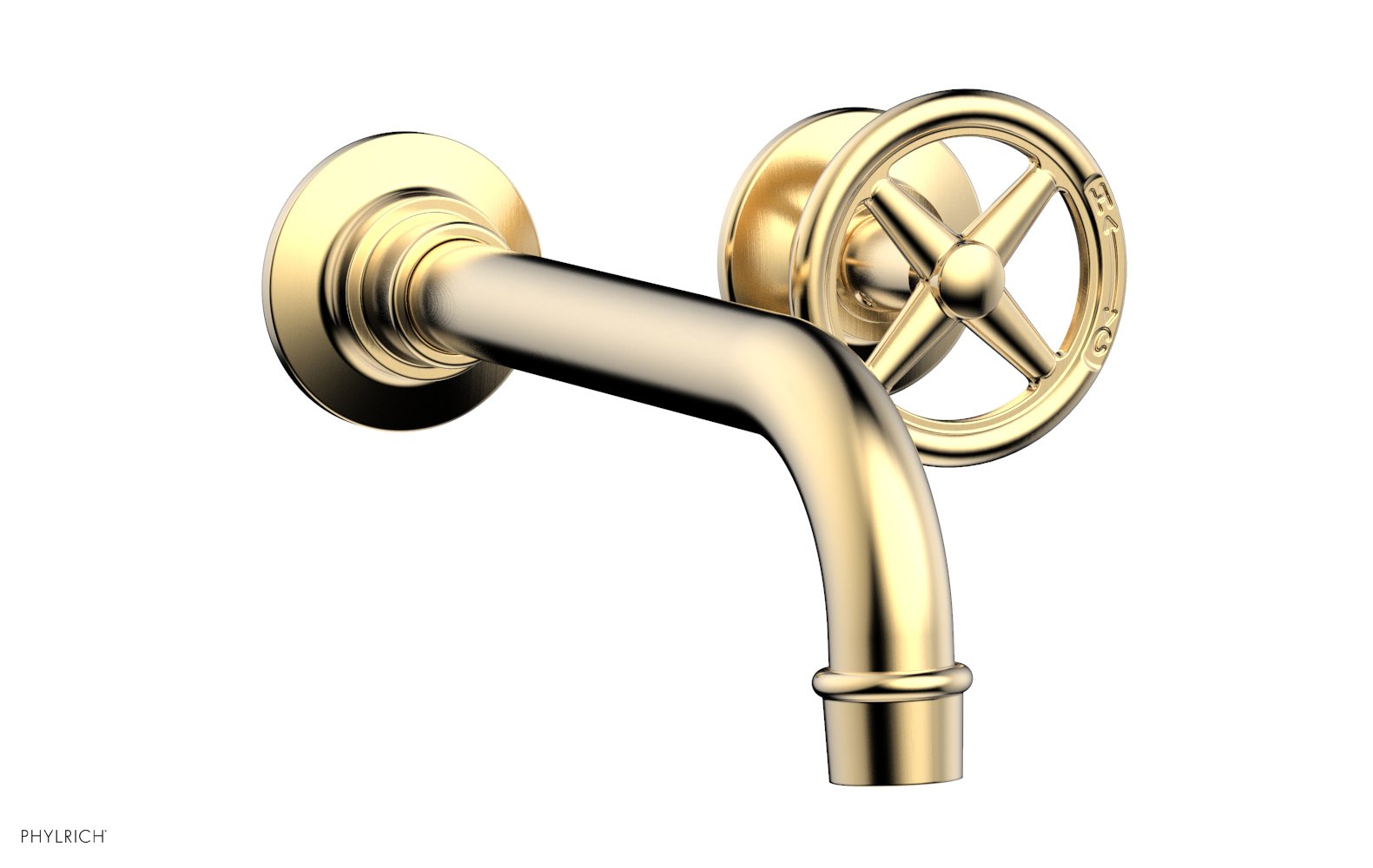 WORKS Single Handle Wall Lavatory Set   Cross Handles by Phylrich - Polished Chrome