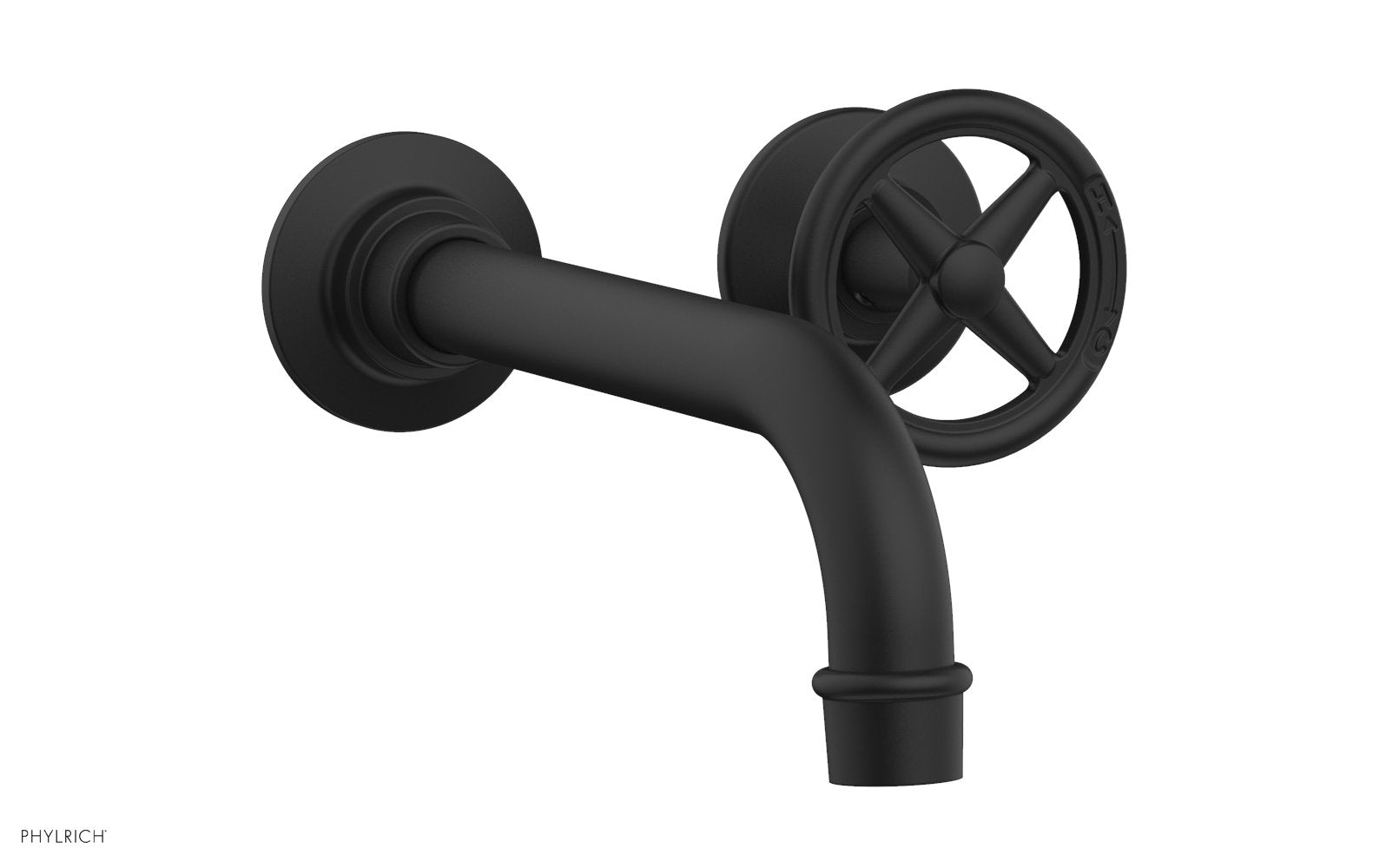 WORKS Single Handle Wall Lavatory Set   Cross Handles by Phylrich - Matte Black