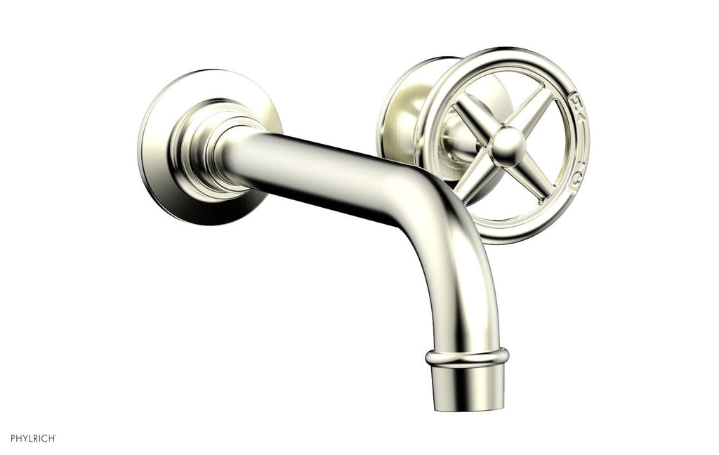 WORKS Single Handle Wall Lavatory Set   Cross Handles by Phylrich - Satin Nickel