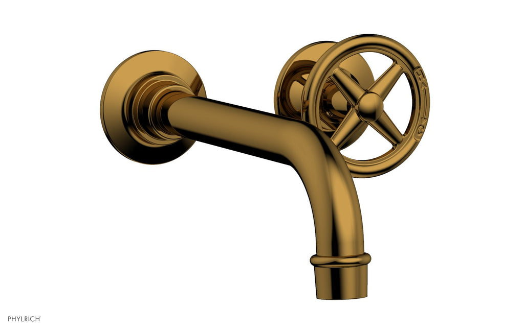 WORKS Single Handle Wall Lavatory Set   Cross Handles by Phylrich - French Brass