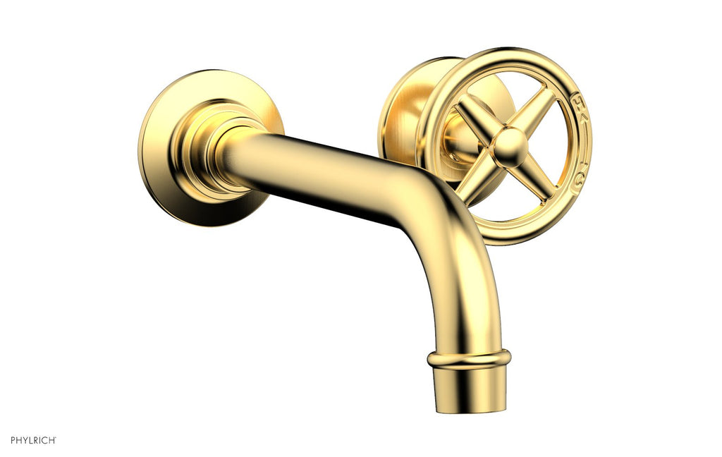 WORKS Single Handle Wall Lavatory Set   Cross Handles by Phylrich - Satin Gold