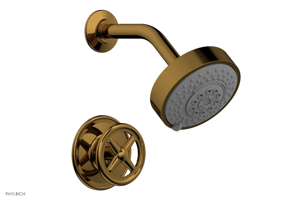WORKS Pressure Balance Shower Set   Cross Handle by Phylrich - Satin Gold