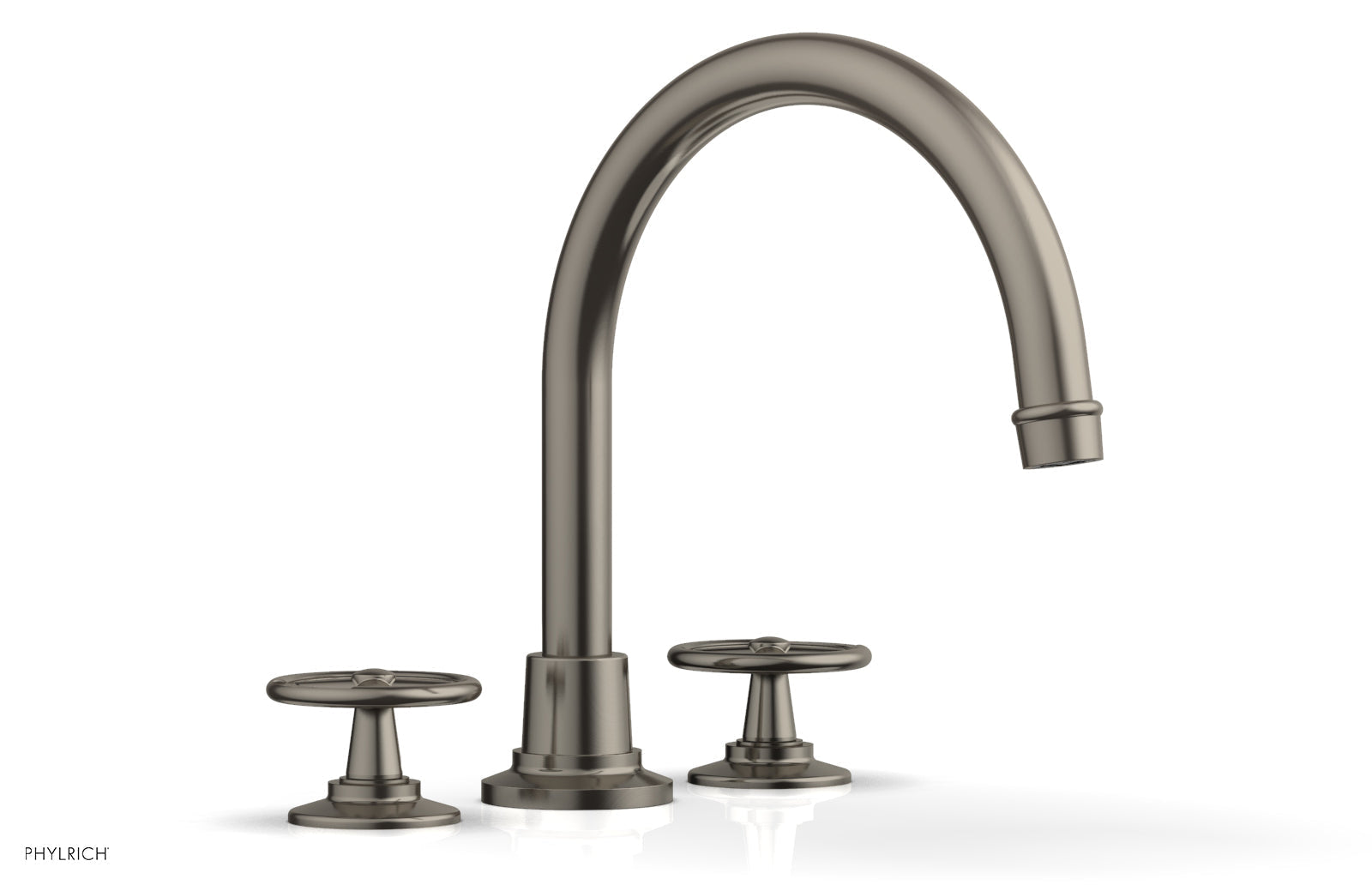 WORKS Deck Tub Set   High Spout Cross Handles by Phylrich - Pewter