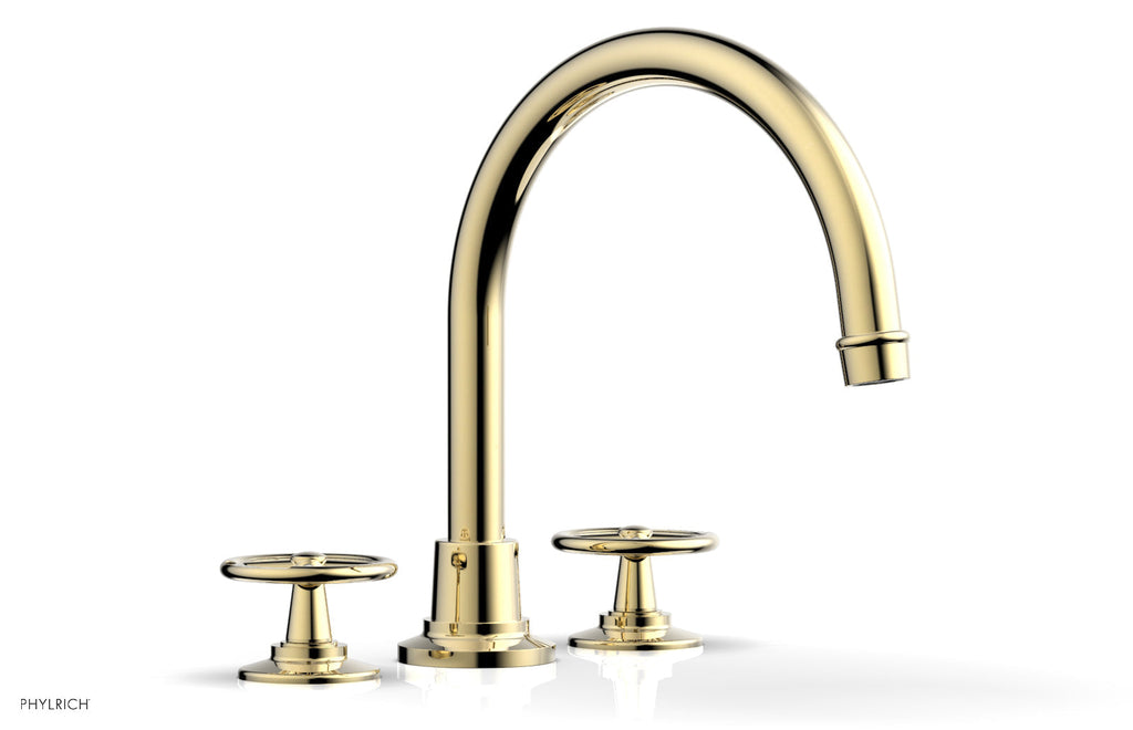 WORKS Deck Tub Set   High Spout Cross Handles by Phylrich - Polished Brass Uncoated