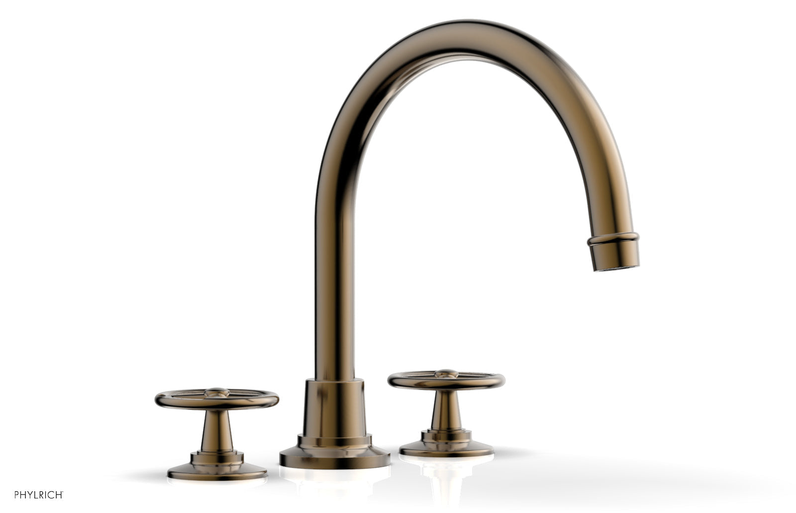 WORKS Deck Tub Set   High Spout Cross Handles by Phylrich - Antique Brass