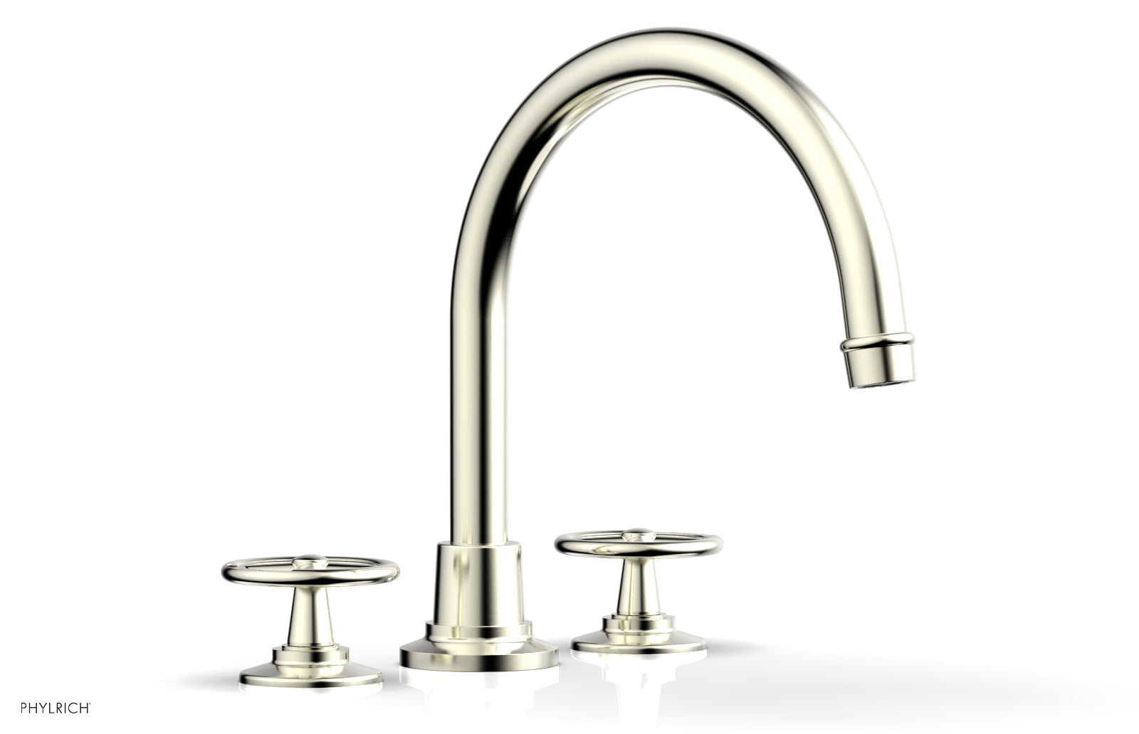 WORKS Deck Tub Set   High Spout Cross Handles by Phylrich - Satin Nickel