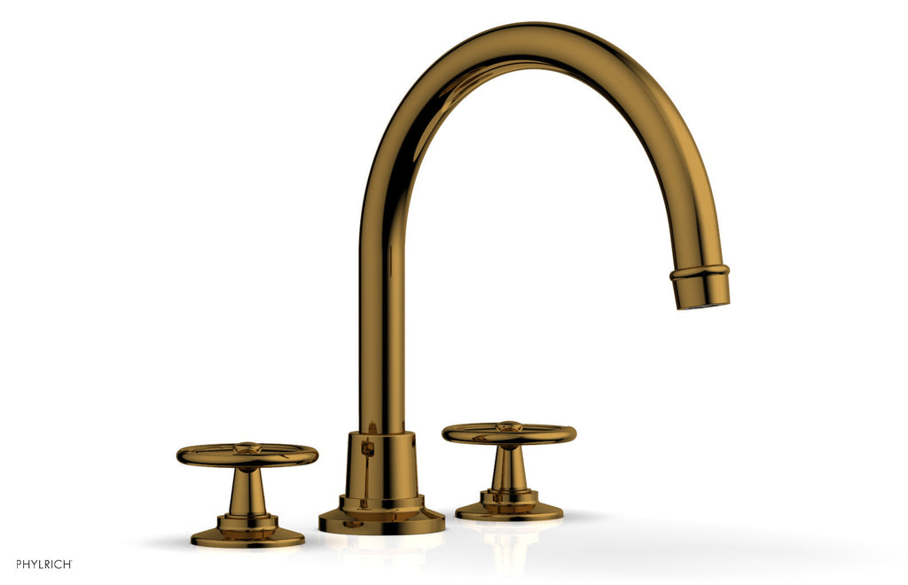 WORKS Deck Tub Set   High Spout Cross Handles by Phylrich - French Brass
