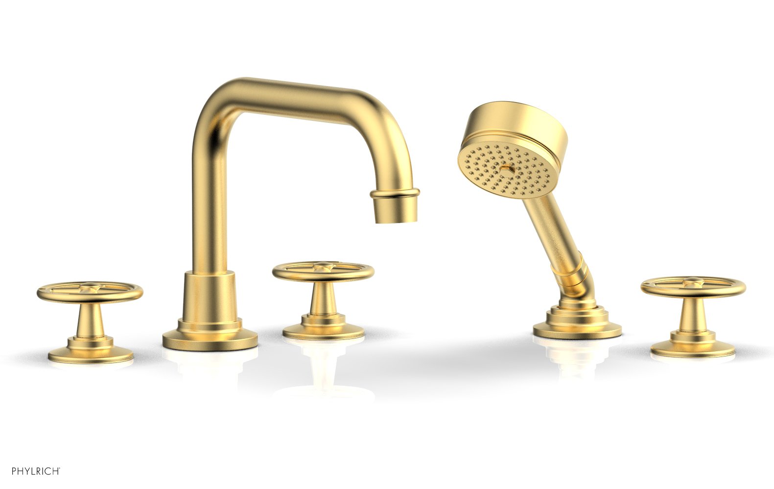 WORKS Deck Tub Set with Hand Shower   Cross Handles by Phylrich - Satin Chrome