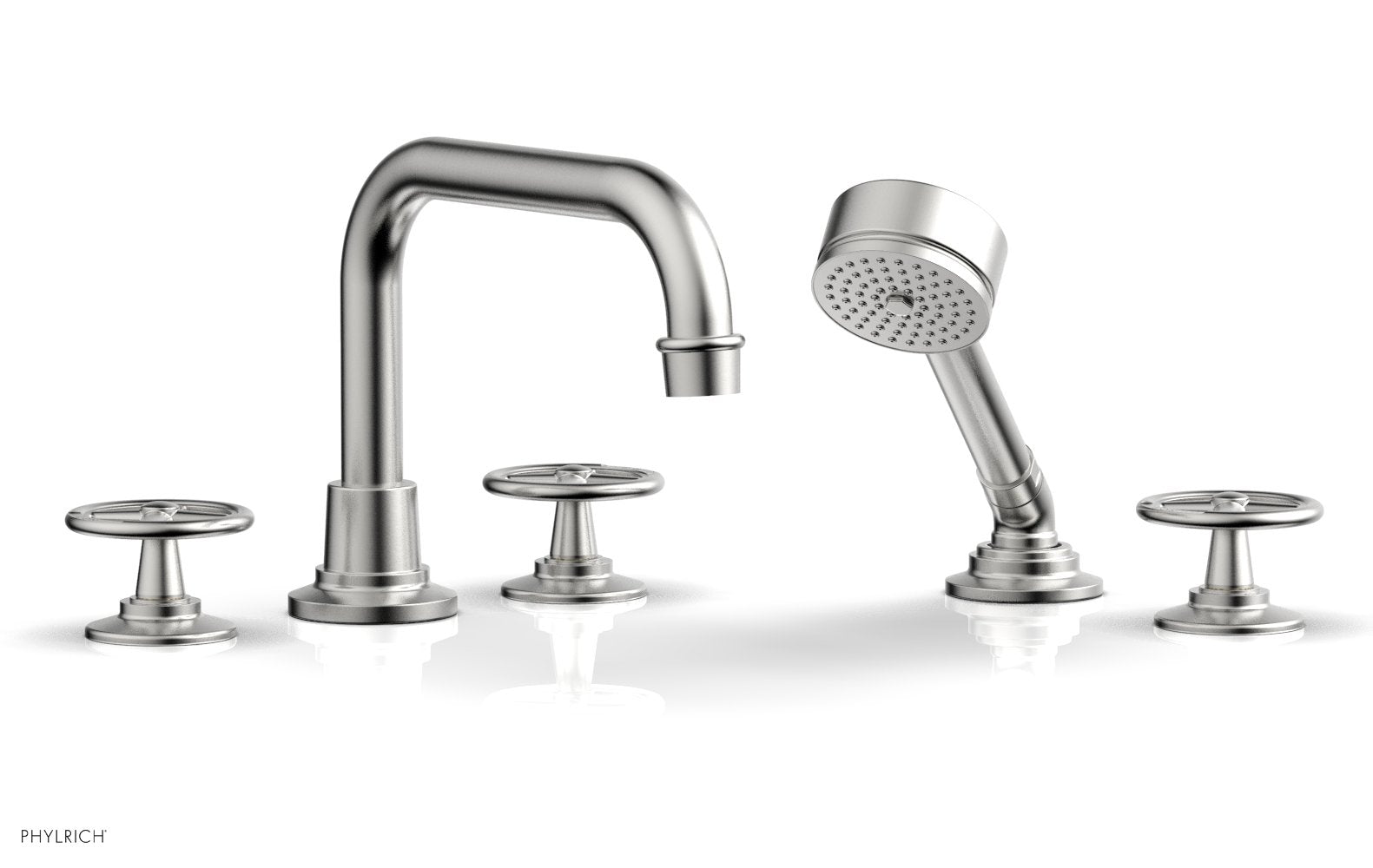 WORKS Deck Tub Set with Hand Shower   Cross Handles by Phylrich - Pewter