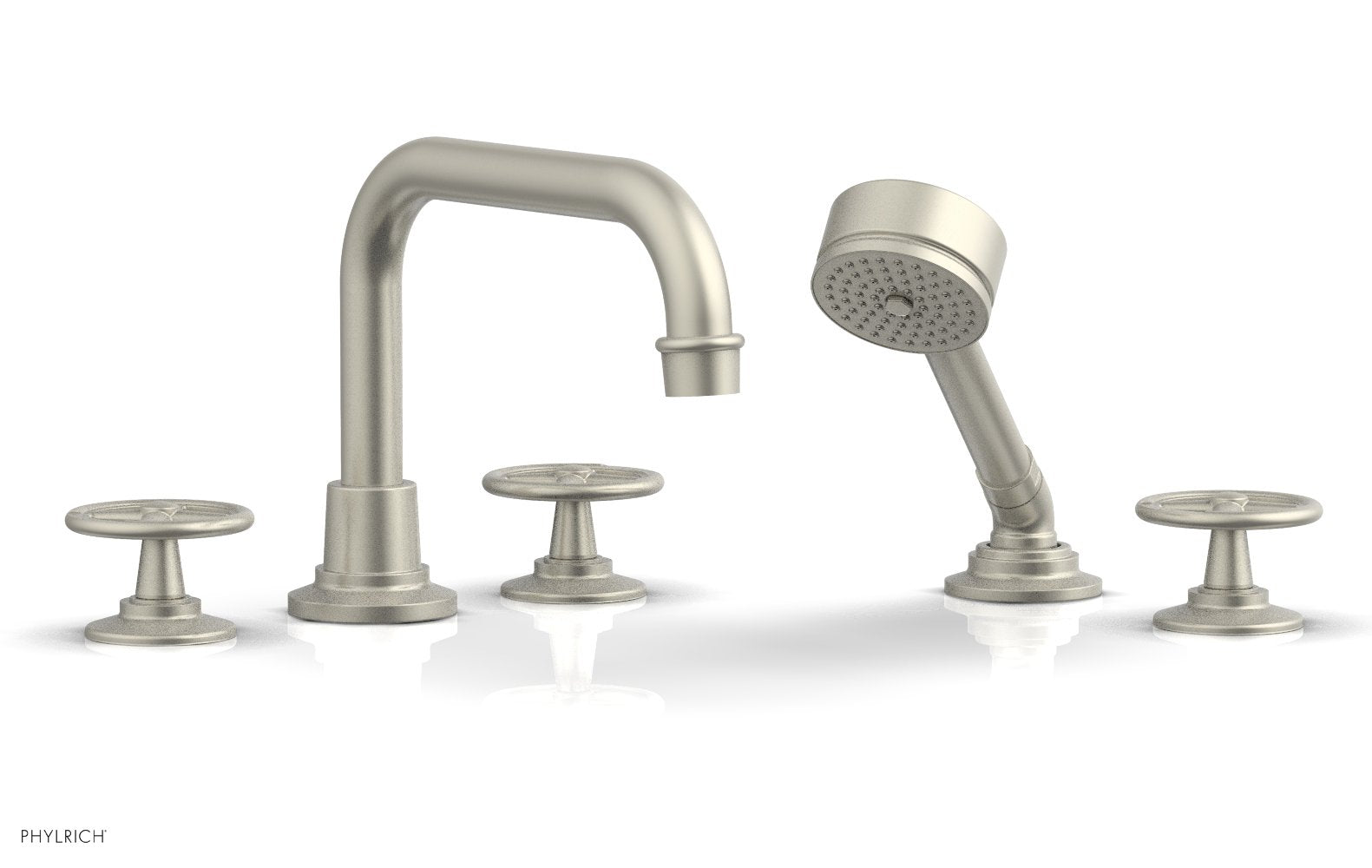 WORKS Deck Tub Set with Hand Shower   Cross Handles by Phylrich - Polished Brass Uncoated