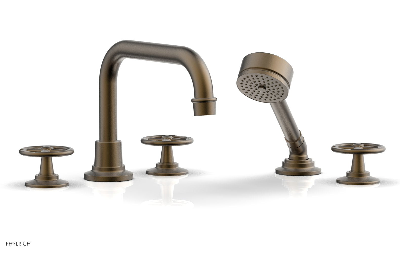 WORKS Deck Tub Set with Hand Shower   Cross Handles by Phylrich - Antique Brass