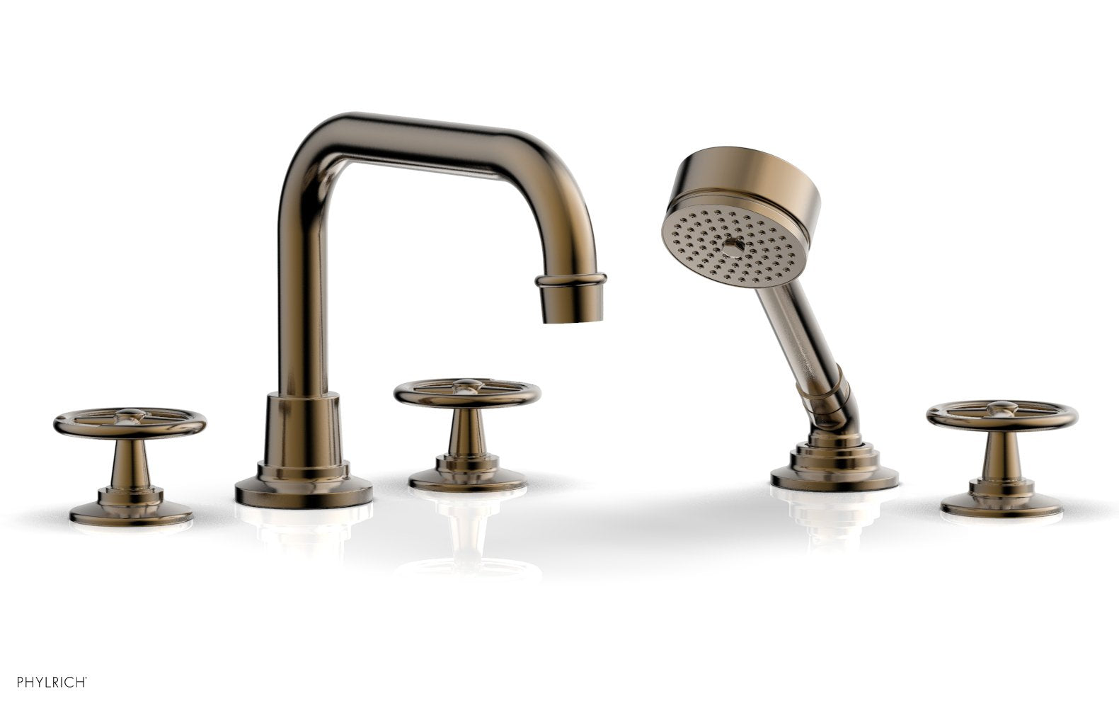 WORKS Deck Tub Set with Hand Shower   Cross Handles by Phylrich - Antique Bronze