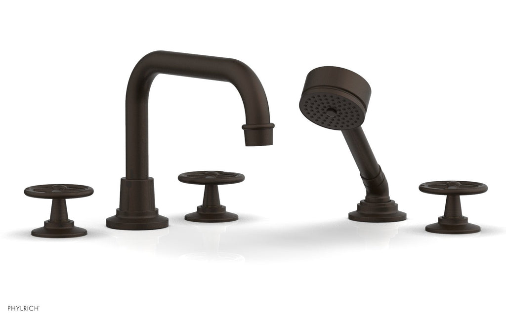 WORKS Deck Tub Set with Hand Shower   Cross Handles by Phylrich - Oil Rubbed Bronze