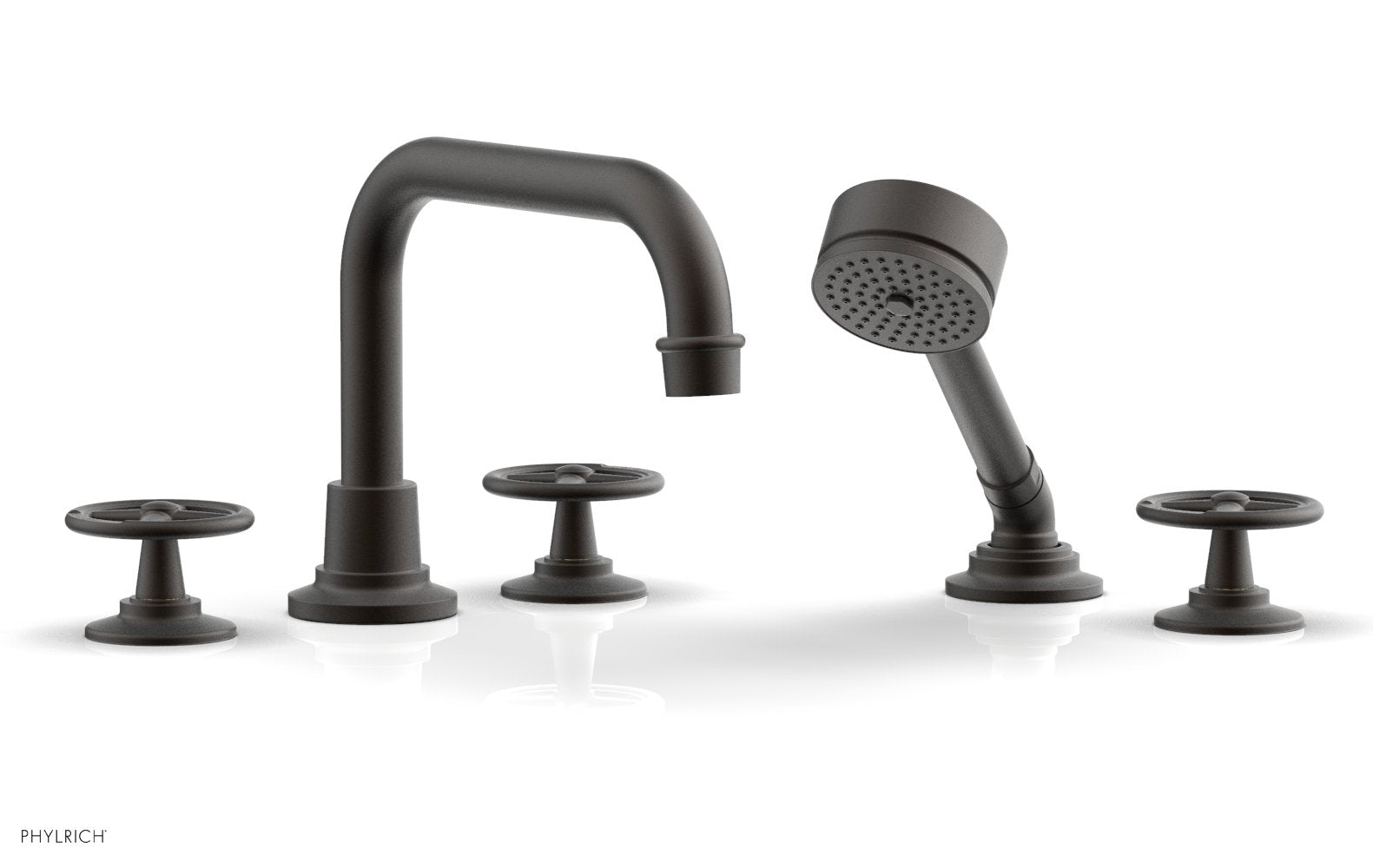 WORKS Deck Tub Set with Hand Shower   Cross Handles by Phylrich - Weathered Copper