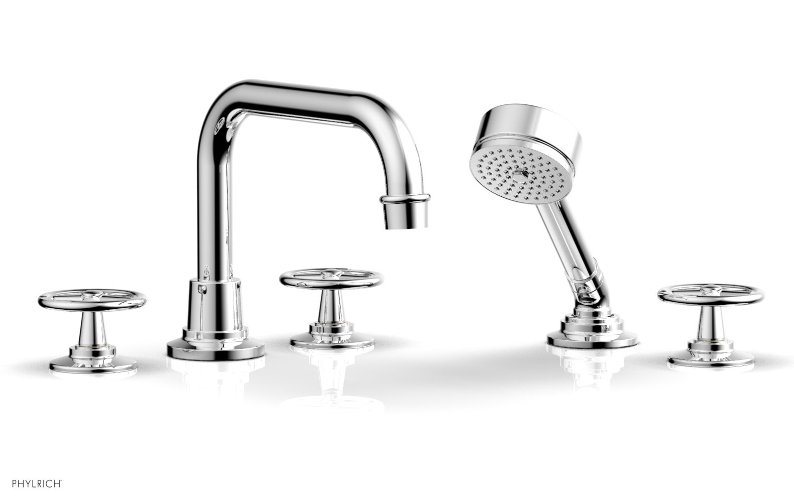 WORKS Deck Tub Set with Hand Shower   Cross Handles by Phylrich - Polished Nickel