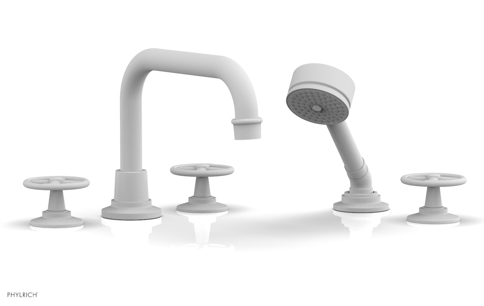 WORKS Deck Tub Set with Hand Shower   Cross Handles by Phylrich - Satin White