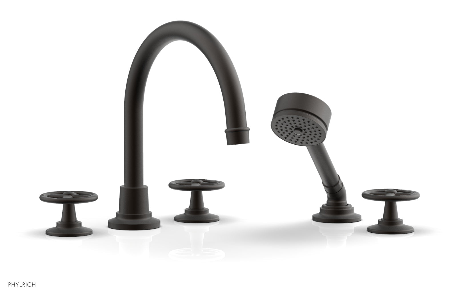 WORKS Deck Tub Set with Hand Shower   High Spout Cross Handles by Phylrich - Oil Rubbed Bronze