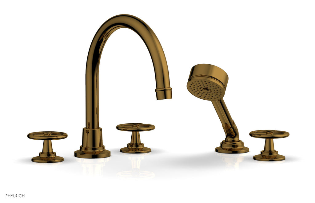 WORKS Deck Tub Set with Hand Shower   High Spout Cross Handles by Phylrich - French Brass