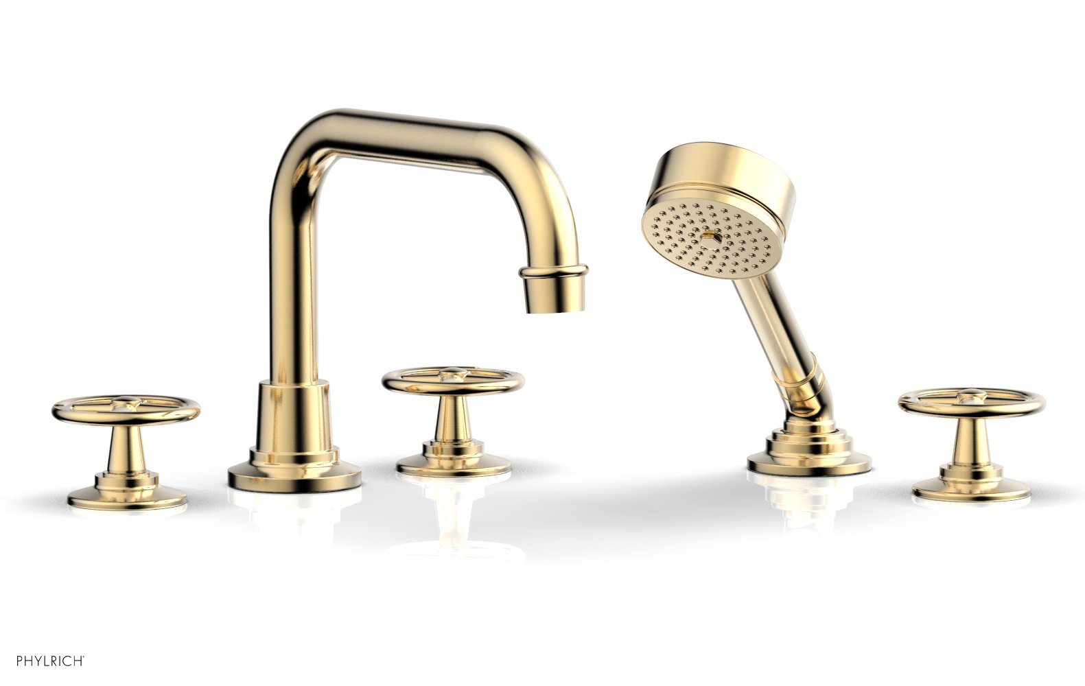 WORKS Deck Tub Set with Hand Shower   Cross Handles by Phylrich - Matte Black