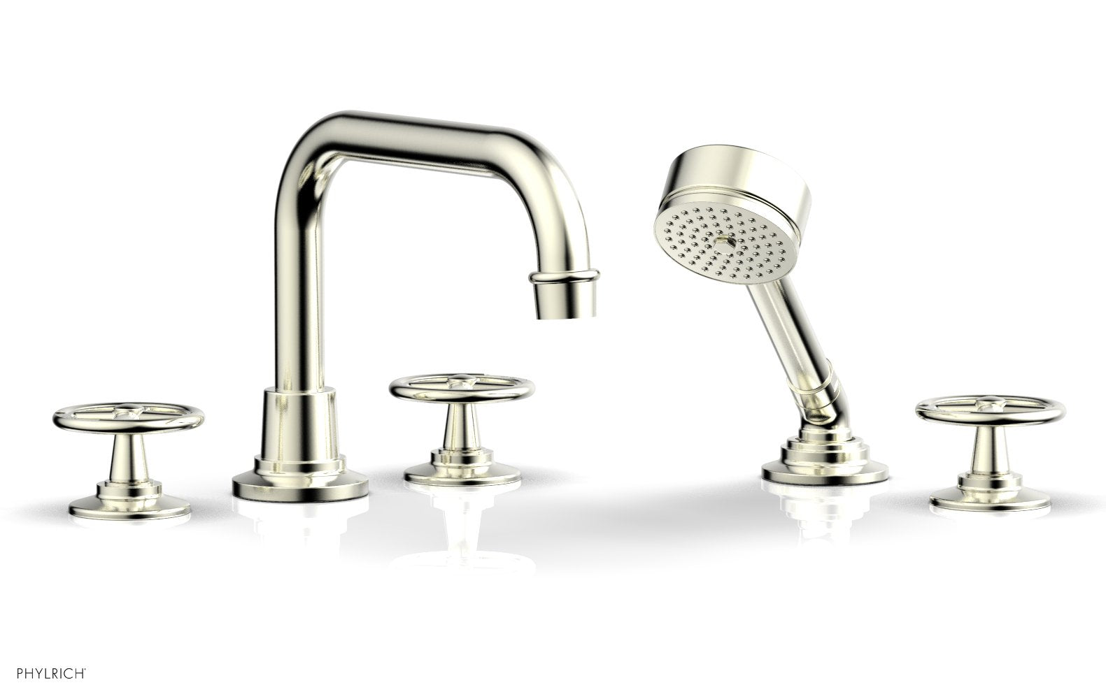 WORKS Deck Tub Set with Hand Shower   Cross Handles by Phylrich - Satin Brass