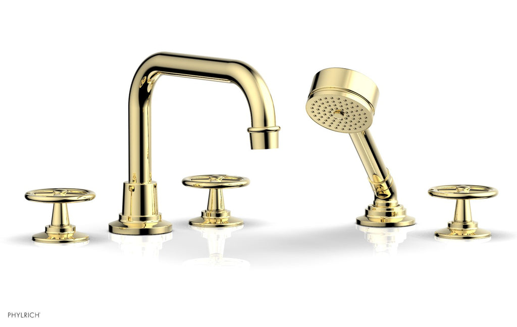 WORKS Deck Tub Set with Hand Shower   Cross Handles by Phylrich - French Brass