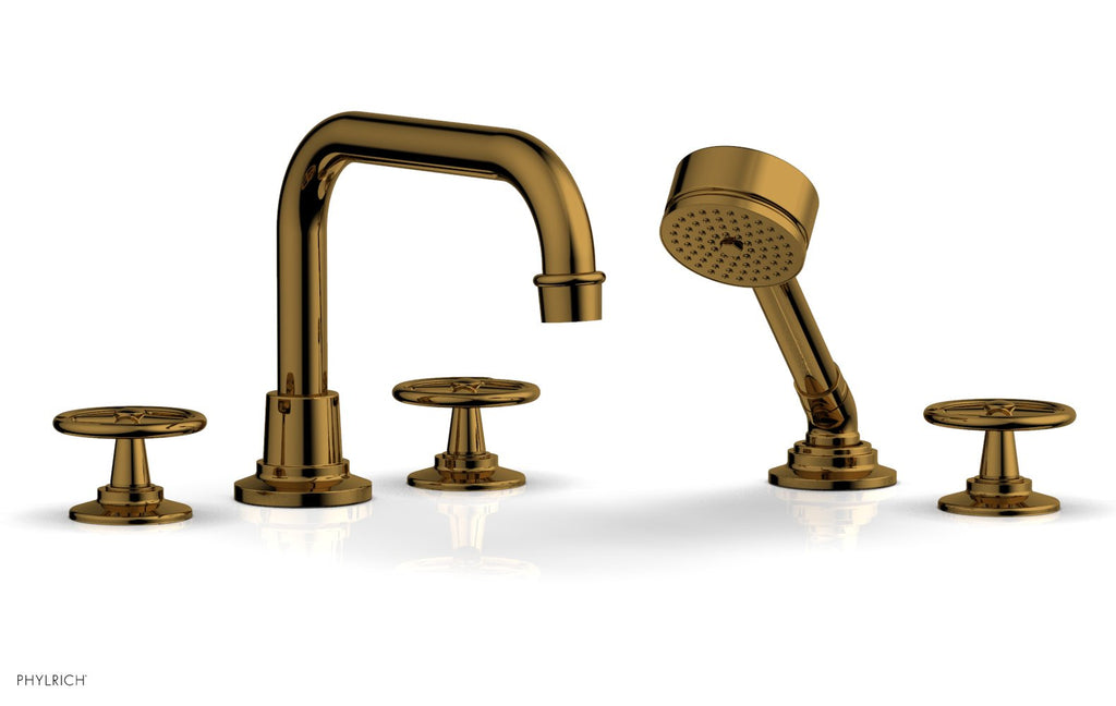 WORKS Deck Tub Set with Hand Shower   Cross Handles by Phylrich - Polished Gold
