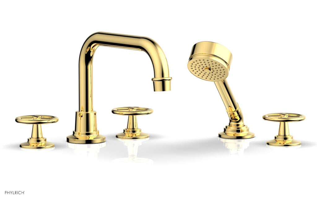 WORKS Deck Tub Set with Hand Shower   Cross Handles by Phylrich - Satin Gold