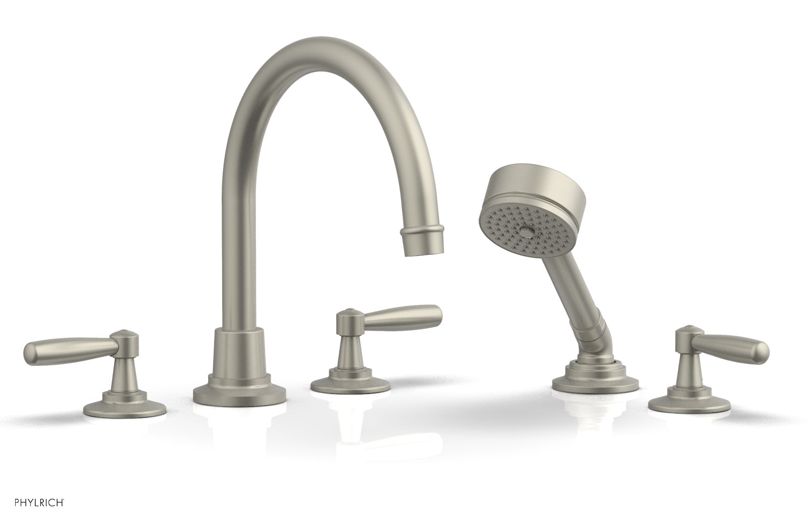 WORKS Deck Tub Set with Hand Shower   High Spout Lever Handles by Phylrich - Burnished Nickel